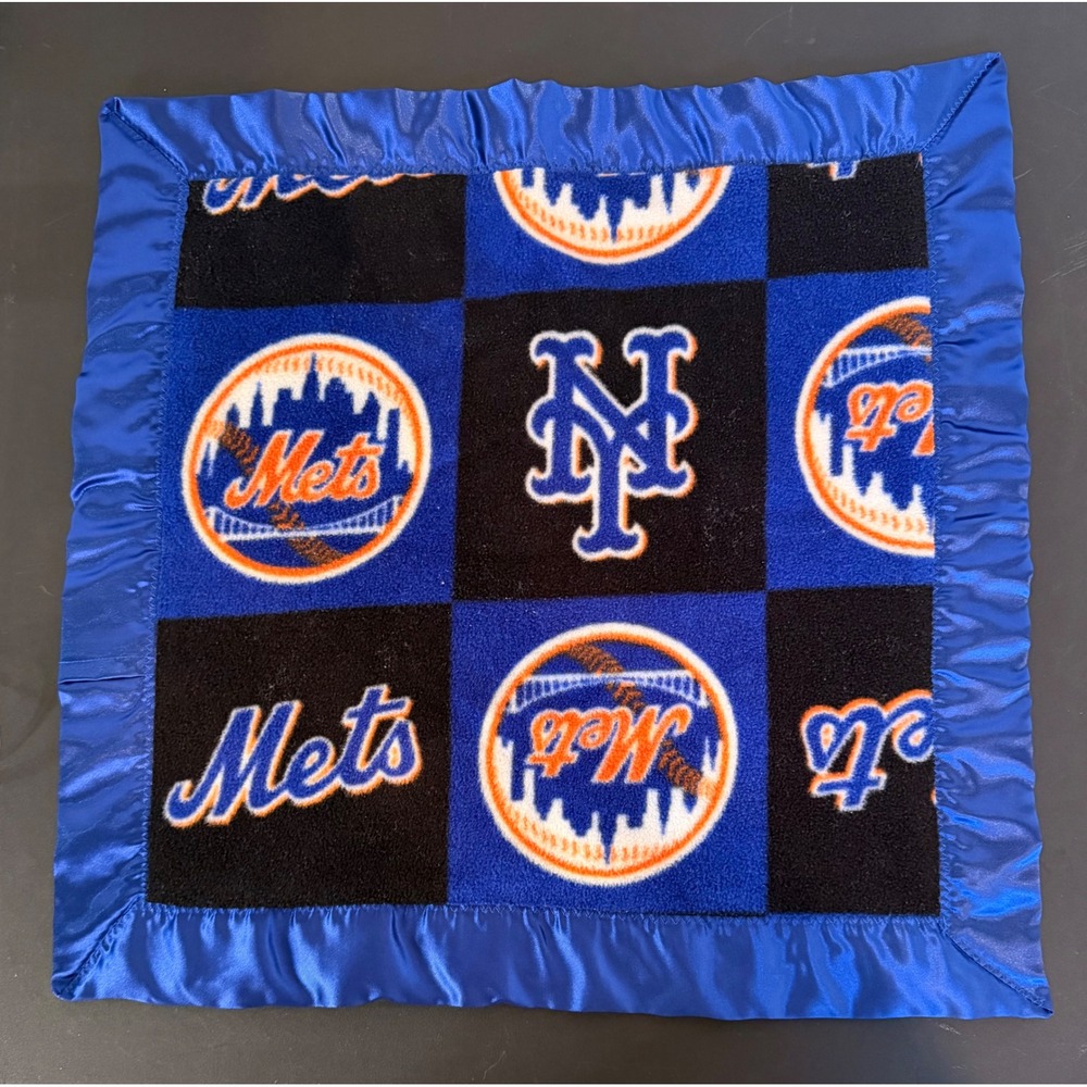 New York Mets Baby Security Blanket Jack Personalized Baseball Lovey Satin Trim - Picture 2 of 4
